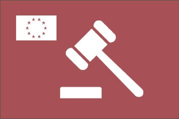 Illustration av EU:s flagga och en domarklubba