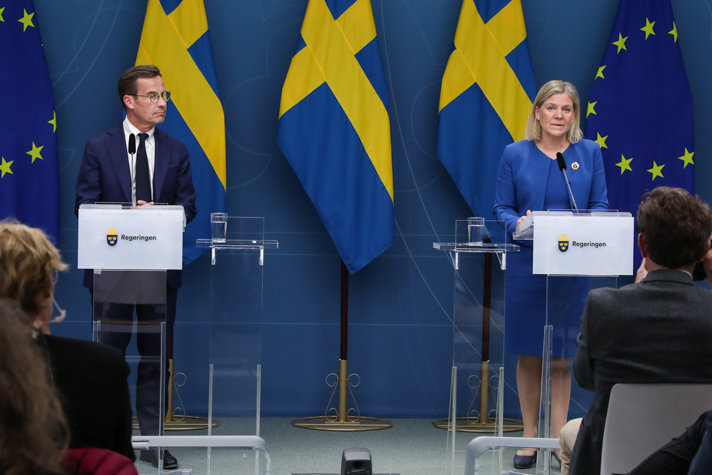 Swedish Prime Minister Magdalena Andersson and Opposition Party leader Ulf Kristersson