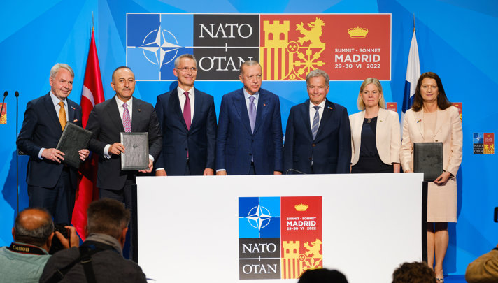 Pekka Haavisto, Mevlüt Çavusoglu, Jens Stoltenberg, Tayyip Erdoğan, Sauli Niinistö, Magdalena Andersson and Ann Linde