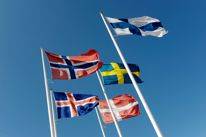 Flags of the Nordic countries.