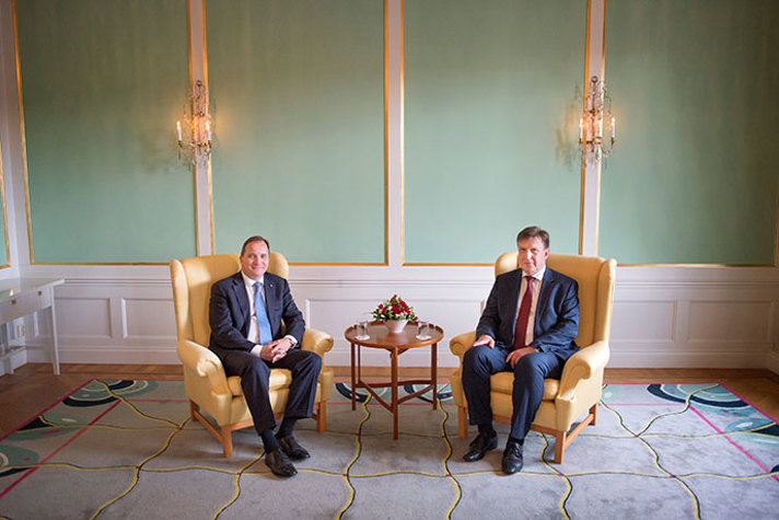 Photo of Prime Minister Stefan Löfven and Latvia's Prime Minister Māris Kučinskis.
