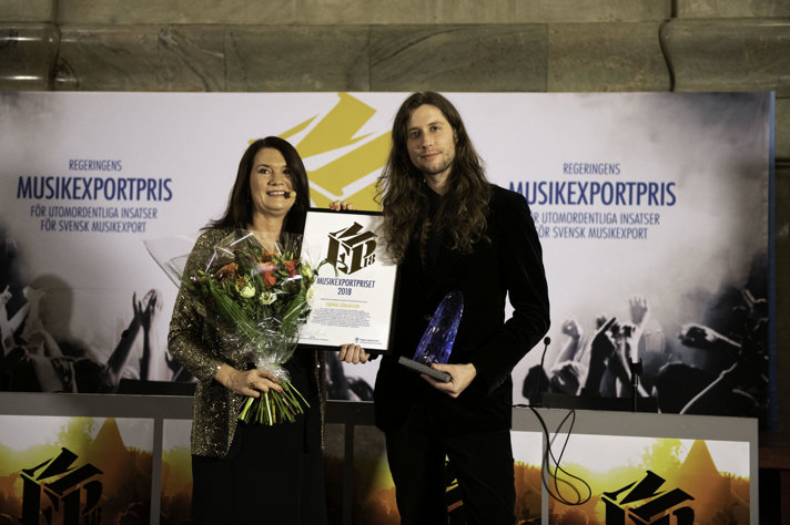 Minister for Foreign Trade Ann Linde and Ludwig Göransson winner of the Music Export Prize.
