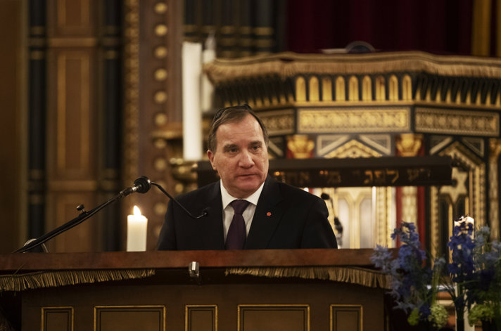 Prime Minister Stefan Löfven holding a speech.