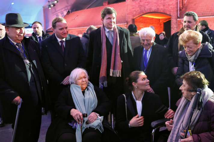 Prime Minister Stefan Löfven, Crown Princess Victoria, Speaker of the Riksdag Andreas Norlén and survivors of the Holocaust.
