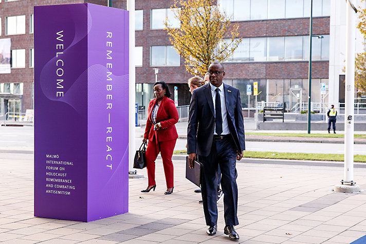 Jean-Damascène Bizimana, Minister of National Unity and Civic Engagement , Rwanda, arrives at the Malmö International Forum on Holocaust Remembrance and Combating Antisemitism, Remember – ReAct, hosted by Sweden’s Prime Minister Stefan Löfven in Malmö