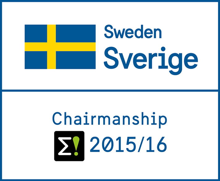 Sweden's logotype of it's chairmanship. It pictures the Swedish flag and Eurekas logotype.