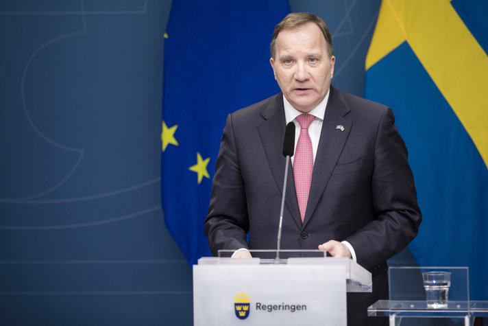 Prime Minister Stefan Löfven at a press briefing