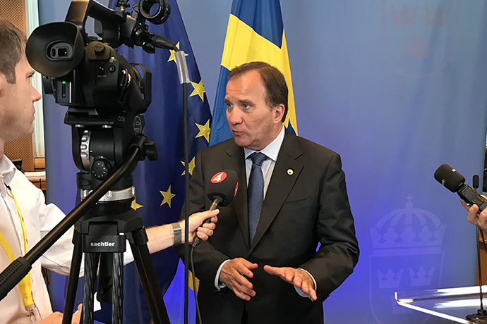 Prime Minister Stefan Löfven interviewed by media Prime Minister Stefan Löfven interviewed by media