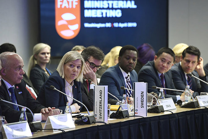 Photo of Magdalena Andersson, Minister of Finance, speaking at a meeting
