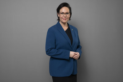 Maria Malmer Stenergard in a blue suit