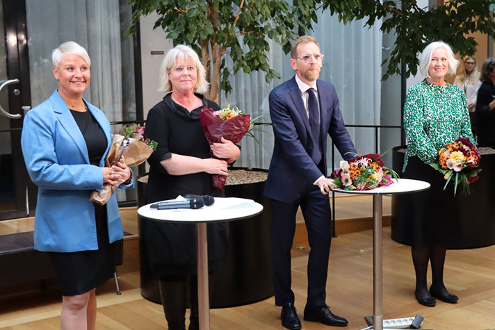 Portrait of the ministers at the Ministry for Health and Social Affairs: Anna Tenje, Camilla Waltersson Grönvall, Jakob Forssmed, Acko Ankarberg Johansson.