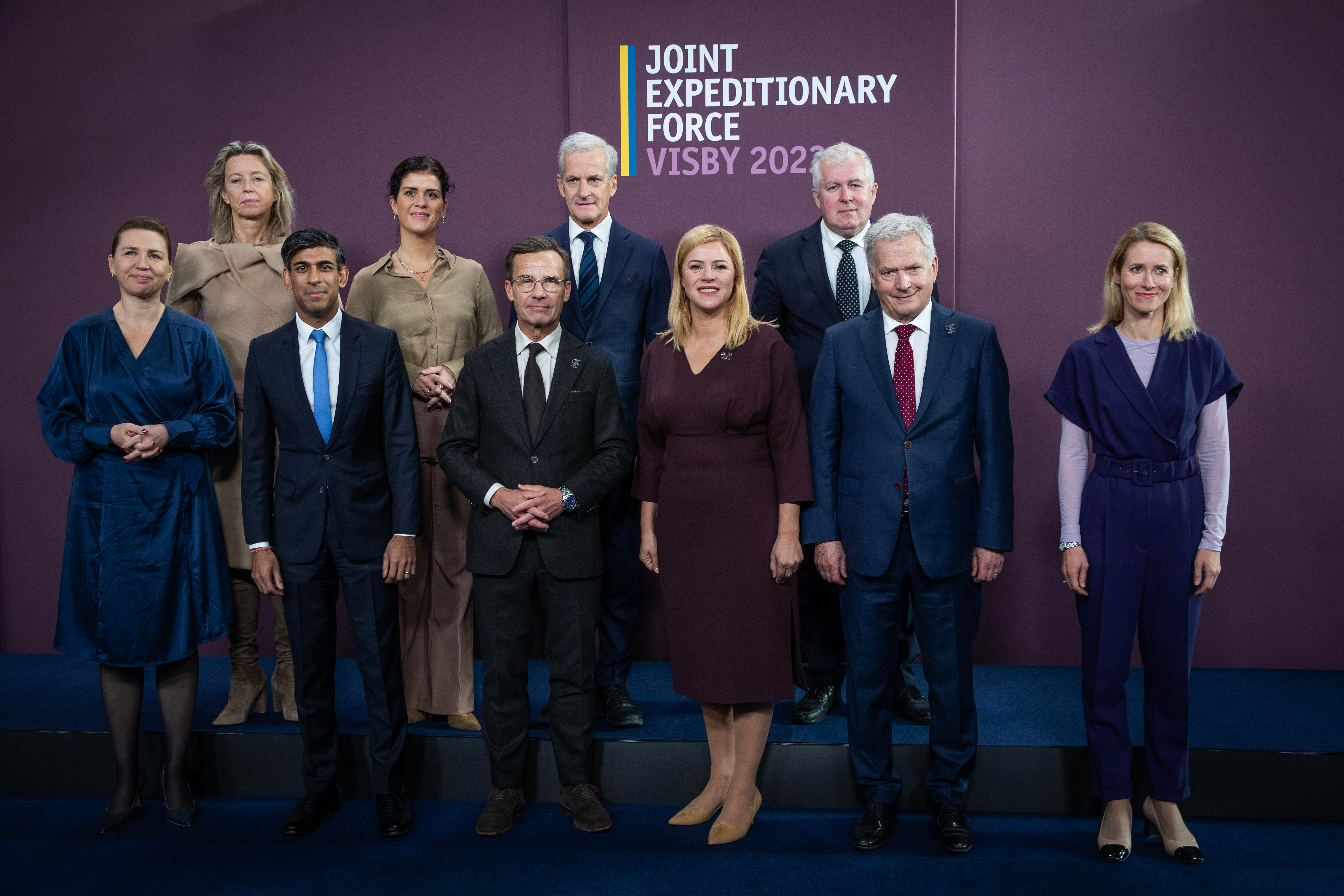 Family photo Prime Minister Ulf Kristersson, Sweden Prime Minister Rishi Sunak, United Kingdom President Sauli Niinistö, Finland President Gitanas Nausėda, Lithuania Prime Minister Mette Frederiksen, Denmark  Prime Minister Kaja Kallas, Estonia Prime Minister Jonas Gahr Støre, Norway Prime Minister Evika Siliņa, Latvia Minister for Foreign Affairs Þórdís Kolbrún R. Gylfadóttir, Iceland Minister of Defence Kajsa Ollongren, The Netherlands.
